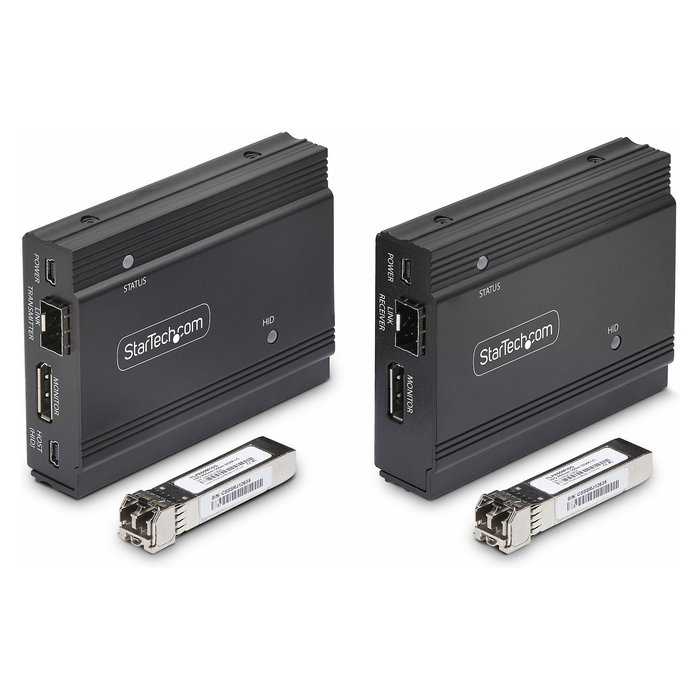 StarTech Kit Extensor KVM DisplayPort sobre Fibra Óptica Multimodo - 4K a 60Hz - Hasta 300m - con 2 Módulos SFP+ 10G Preinstalados y 3 Puertos USB HID