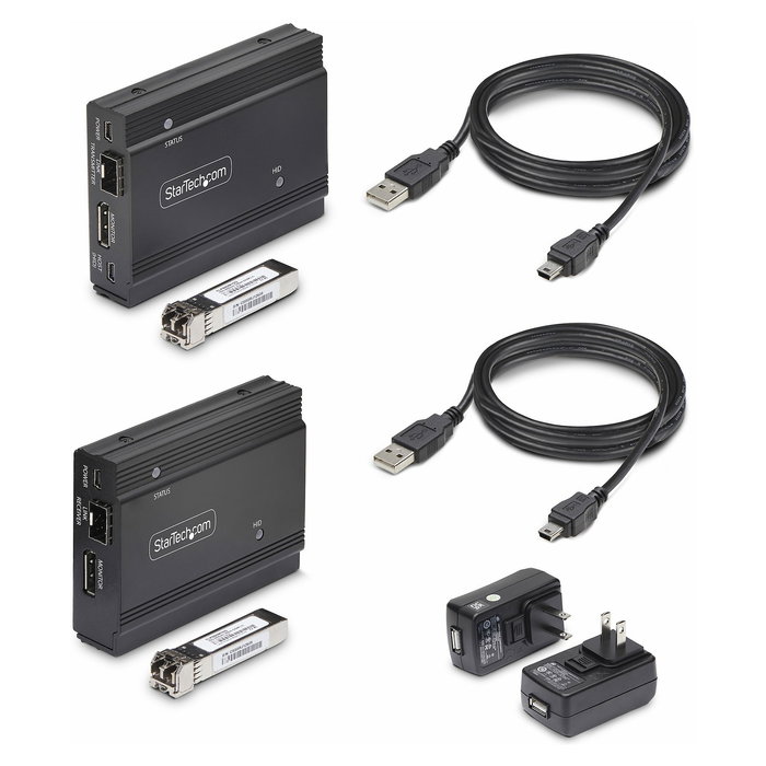 StarTech Kit Extensor KVM DisplayPort sobre Fibra Óptica Multimodo - 4K a 60Hz - Hasta 300m - con 2 Módulos SFP+ 10G Preinstalados y 3 Puertos USB HID