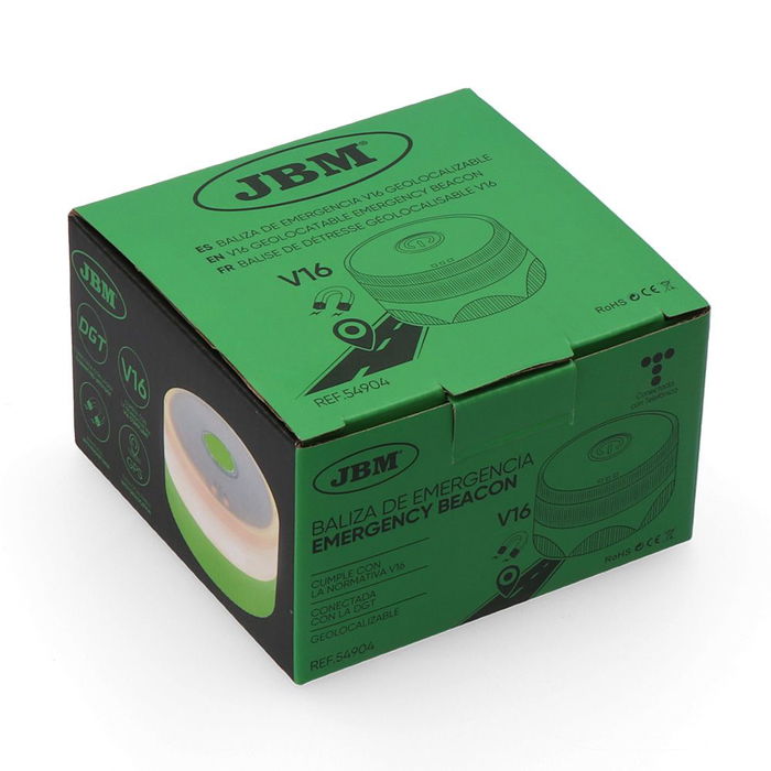 JBM Baliza V16 de Emergencia Homologada Conectada Geolocalizable con DGT 3.0 - SIM hasta 12/2038, IP54, Visible a 1 km, Sujeción Magnética