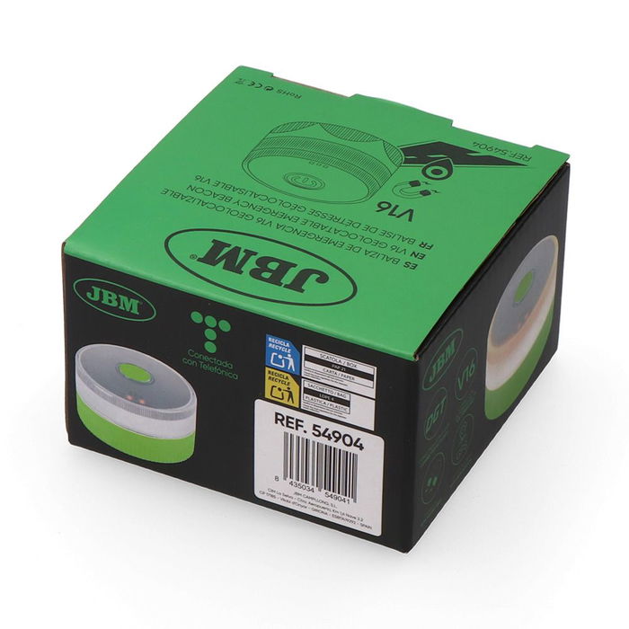 JBM Baliza V16 de Emergencia Homologada Conectada Geolocalizable con DGT 3.0 - SIM hasta 12/2038, IP54, Visible a 1 km, Sujeción Magnética