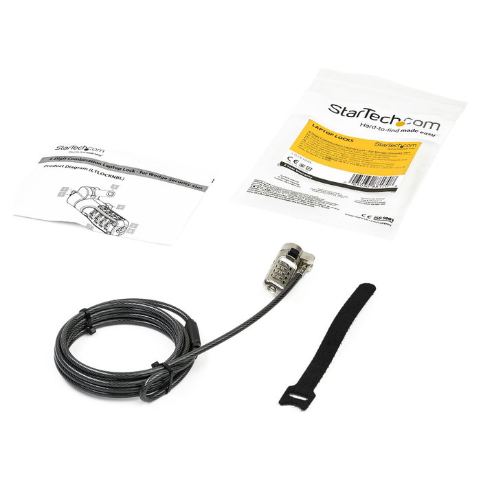StarTech Cable de Seguridad para Portátil con Candado de Combinación de 4 Dígitos para Ranura Wedge, 2m, Negro/Plata, CABLE LOCK FOR WEDGE SLOT