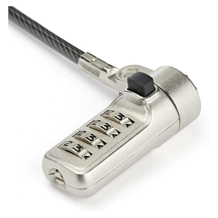 StarTech Cable de Seguridad para Portátil con Candado de Combinación de 4 Dígitos para Ranura Wedge, 2m, Negro/Plata, CABLE LOCK FOR WEDGE SLOT