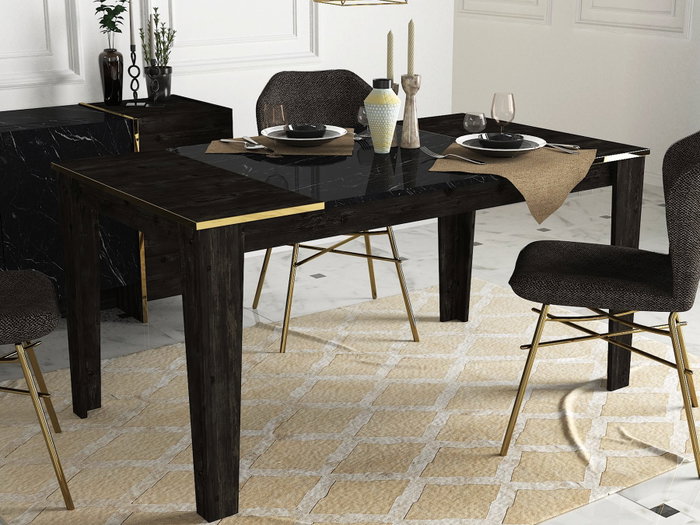 Hanah Home Veyron Set 3 Conjunto de Muebles de Salón Negro y Dorado Tablero de Partículas Melaminado 18mm