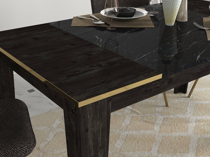 Hanah Home Veyron Set 3 Conjunto de Muebles de Salón Negro y Dorado Tablero de Partículas Melaminado 18mm
