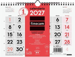 FINOCAM Calendario de Pared Mensual 2027 con Números Grandes