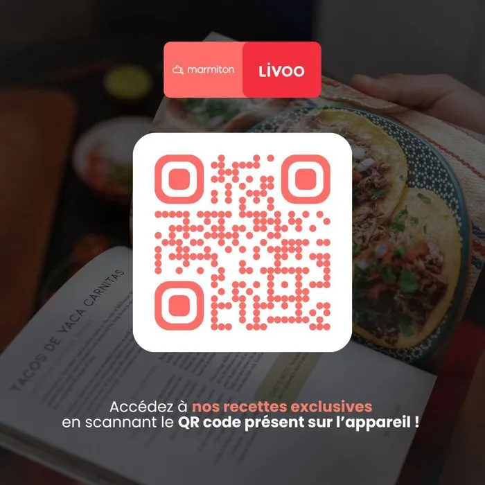 Livoo DOC343CO Freidora de aire sin aceite 8 L 1700 W con 30 recetas por código QR, pantalla táctil digital, edición Marmiton