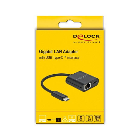 DeLOCK Adaptador USB Type-C a Gigabit LAN 10/100/1000 Mbps con Power Delivery Negro DeLOCK Adaptador USB Type-C a Gigabit LAN 10/100/1000 Mbps con Power Delivery Negro