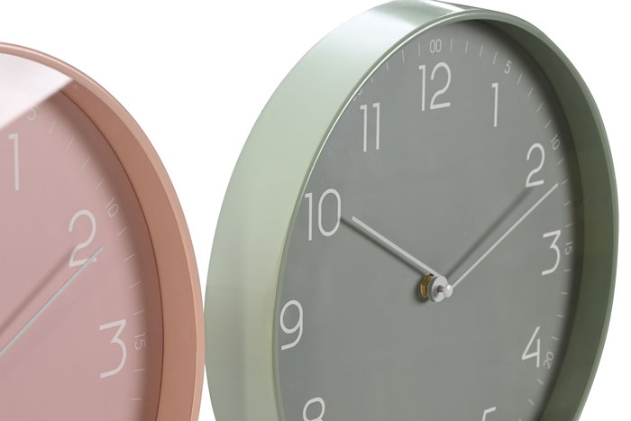 DKD Home Decor Reloj de Pared Scandi Rosa Palo Verde Menta PVC 4 x 30 x 30 cm (2 Unidades)
