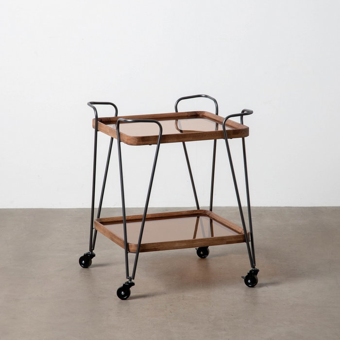 Camarera Natural-Negro Metal-Cristal 50 X 50 X 65 cm