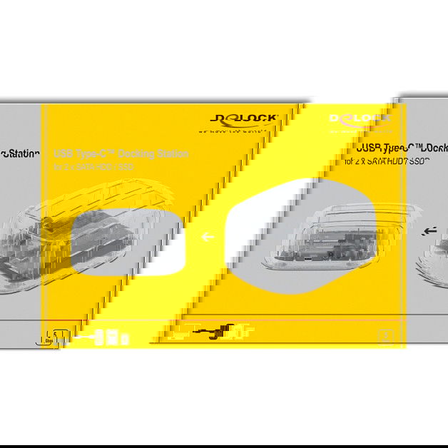 DeLOCK Docking Station USB Type-C para 2 Unidades SATA HDD/SSD de 2.5/3.5 Pulgadas, Transparente, USB 3.2 Gen 1, Plug and Play, Windows/Mac/Linux