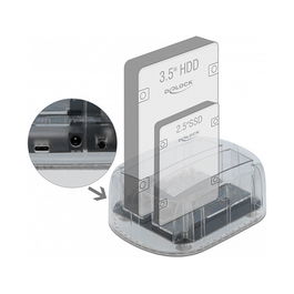DeLOCK Docking Station USB Type-C para 2 Unidades SATA HDD/SSD de 2.5/3.5 Pulgadas, Transparente, USB 3.2 Gen 1, Plug and Play, Windows/Mac/Linux