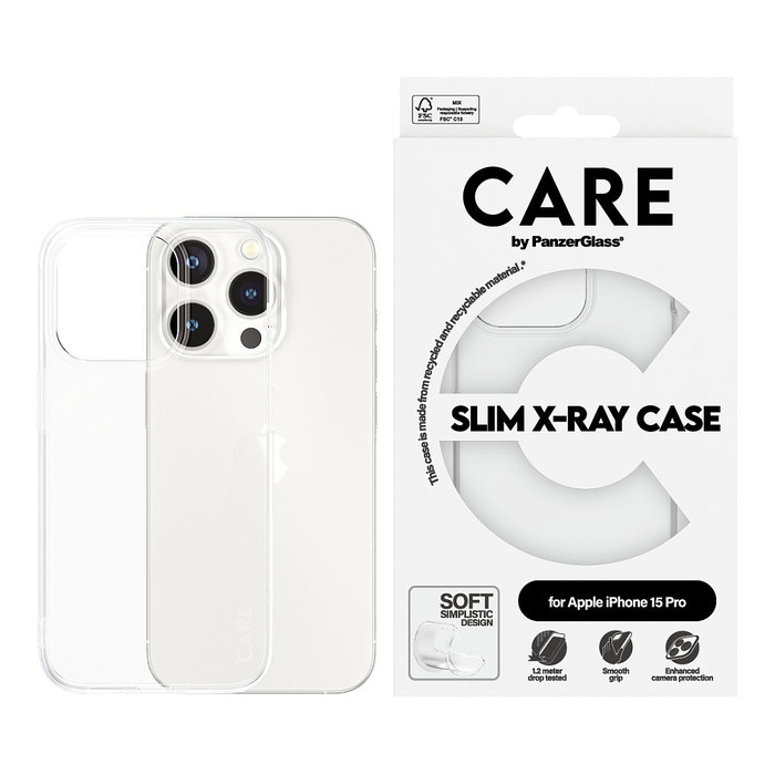 PanzerGlass CARE X-Ray Case Funda Transparente iPhone 15 Pro Anti-Rayones Golpes TPU