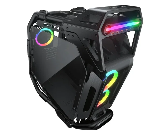 Cougar CGR-5LMSB Caja Midi Tower Negro ATX/CEB/EATX, con Ventana Lateral, Iluminación RGB Azul/Verde/Rojo, 5 Bahías 2.5", USB 3.2 Gen 2 Tipo-C, incluye 3 Ventiladores