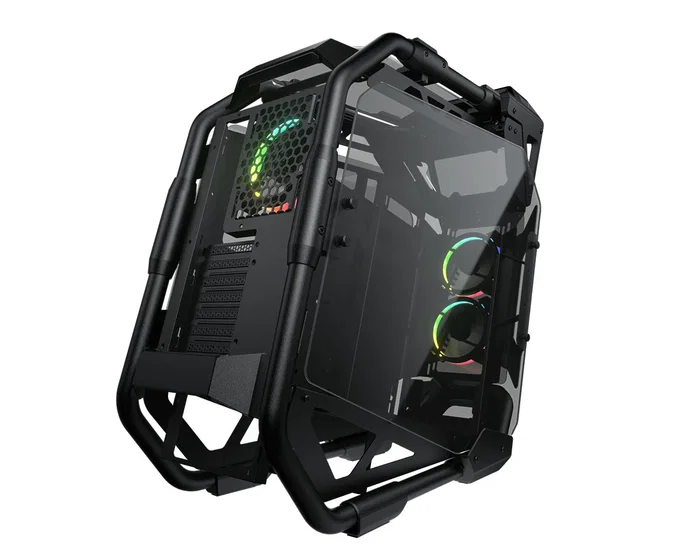 Cougar CGR-5LMSB Caja Midi Tower Negro ATX/CEB/EATX, con Ventana Lateral, Iluminación RGB Azul/Verde/Rojo, 5 Bahías 2.5", USB 3.2 Gen 2 Tipo-C, incluye 3 Ventiladores