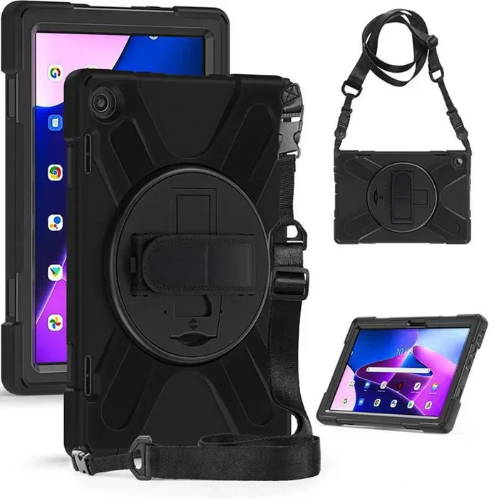 eSTUFF Funda Estuche Protectora con Tirante y Portaboli para Lenovo Tab M10 Plus Gen 3 (2022, Modelos TB-125F/TB-128F) 12.4" Negro, Resistente a Golpes, Modo Soporte - ES683630-BULK