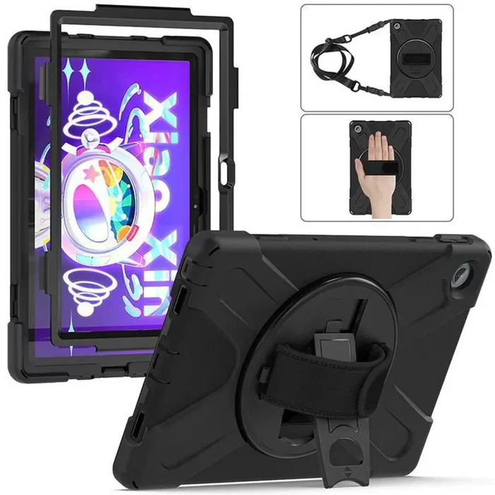 eSTUFF Funda Estuche Protectora con Tirante y Portaboli para Lenovo Tab M10 Plus Gen 3 (2022, Modelos TB-125F/TB-128F) 12.4" Negro, Resistente a Golpes, Modo Soporte - ES683630-BULK