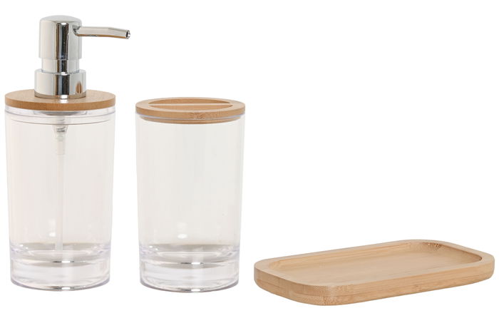 DKD Home Decor Baño Transparente Natural Set de 3 Piezas 9 x 18 x 16 cm