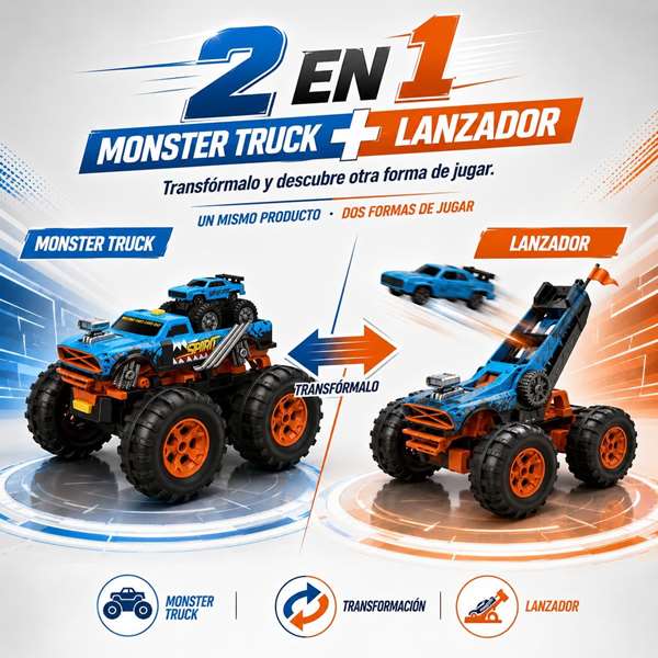 Crazon Monster Truck Radio Control 2 en 1 Transformable en Lanzador Azul Crazon Monster Truck Radio Control 2 en 1 Transformable en Lanzador Azul