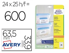 Avery Etiquetas Adhesivas para Congelador Blancas 63,5 x 33,9 mm Ink-jet Láser Fotocopiadora Pack 600 Unidades