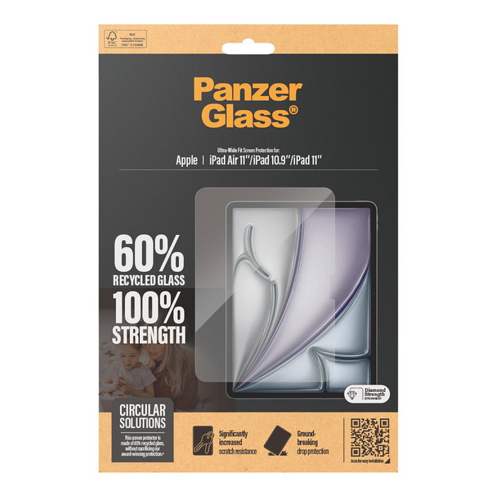 PanzerGlass Protector de Pantalla de Vidrio Templado Ultra-Wide Fit para iPad Air 11" 2024, iPad 11" 2025-2026, iPad 10.9" 2022, Aplicación en Seco, Resistente a Rayones y Golpes