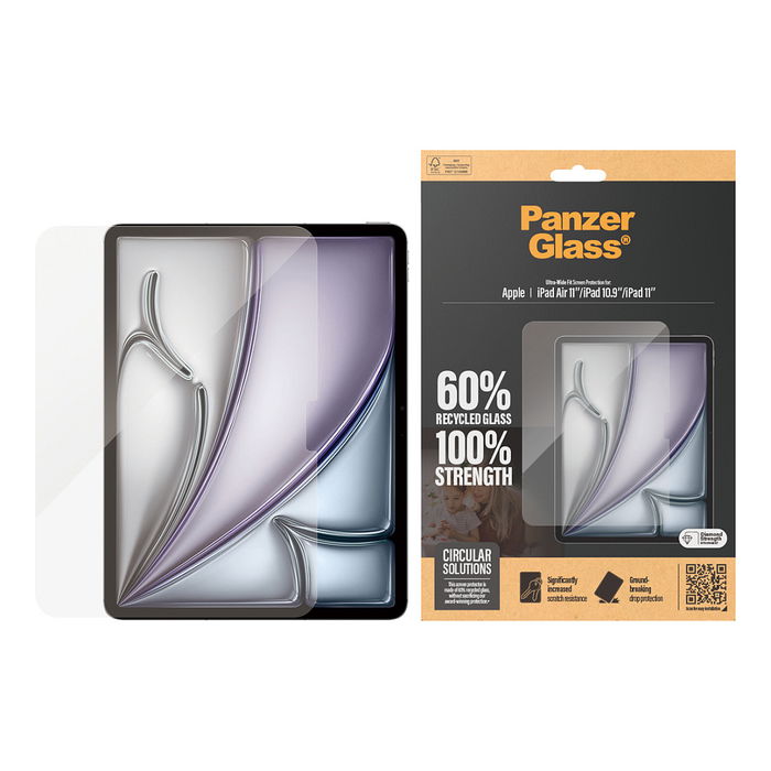 PanzerGlass Protector de Pantalla de Vidrio Templado Ultra-Wide Fit para iPad Air 11" 2024, iPad 11" 2025-2026, iPad 10.9" 2022, Aplicación en Seco, Resistente a Rayones y Golpes