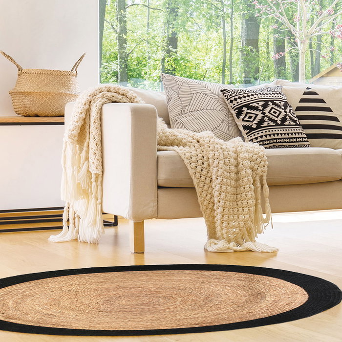 Home Deco Factory Alfombra Yute Negro, diámetro 120 cm