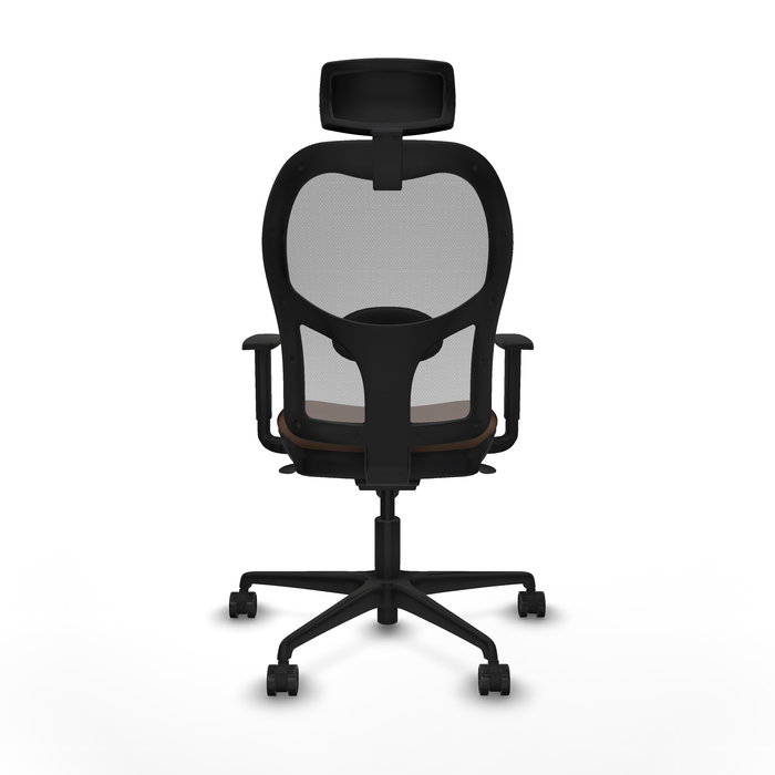 Silla de oficina Jorquera con mecanismo Sincro tapizada con Tela color Marrón oscuro y malla color Gris. Equipada con lumbar 1D, Brazos 1D, Cabecero 2D y Ruedas 65mm nailon Silla de oficina Jorquera con mecanismo Sincro tapizada con Tela color Marrón oscuro y malla color Gris. Equipada con lumbar 1D, Brazos 1D, Cabecero 2D y Ruedas 65mm nailon