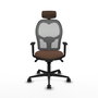 Silla de oficina Jorquera con mecanismo Sincro tapizada con Tela color Marrón oscuro y malla color Gris. Equipada con lumbar 1D, Brazos 1D, Cabecero 2D y Ruedas 65mm nailon
