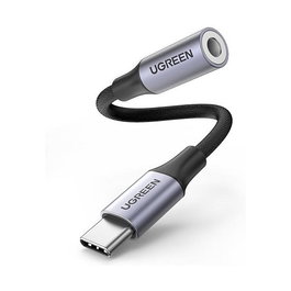 UGREEN 80154 Cable Adaptador USB-C (Macho) a Audio Jack 3.5mm (Hembra) 10cm Negro Gris