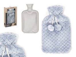 Giftdecor Bolsa Agua 1.8L con Funda de Pelo Gris, Color Azul/Gris, Dimensiones 22x35x4 cm (Set de 12)