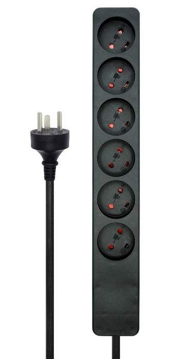 MicroConnect Regleta Danesa de 6 Tomas Negra con Cable EDB de 7m MC-EDBGRU0607B