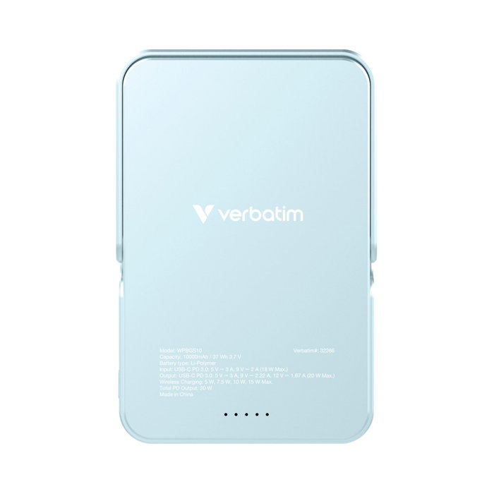 Verbatim Power Bank 10000 mAh con soporte magnético inalámbrico - Azul Verbatim Power Bank 10000 mAh con soporte magnético inalámbrico - Azul