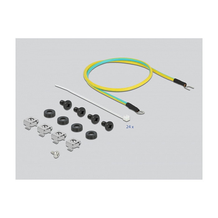 DeLOCK Patchpanel Keystone 19″ 24 Puertos con Barra de Alivio de Tensión, Negro/Plata