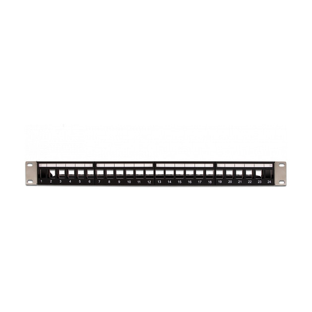 DeLOCK Patchpanel Keystone 19″ 24 Puertos con Barra de Alivio de Tensión, Negro/Plata