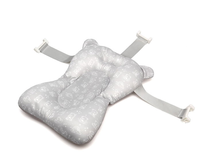 KioKids Cojín de Baño Ergonómico para Bebé, Soporte Ajustable para Bañera, Gris, Poliéster y EPS