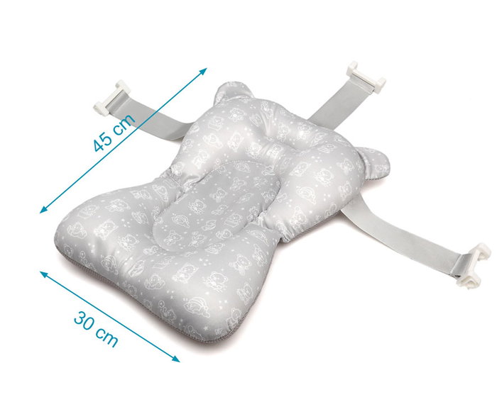KioKids Cojín de Baño Ergonómico para Bebé, Soporte Ajustable para Bañera, Gris, Poliéster y EPS