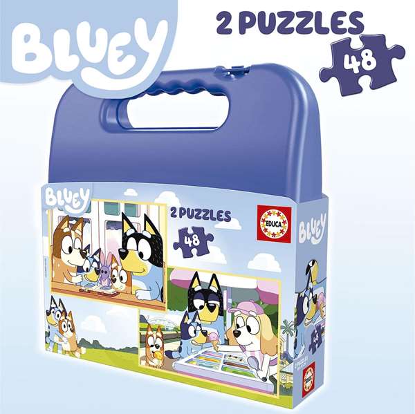 Educa Puzzles Bluey - 2 Puzzles de 48 Piezas en Maletín, para Niños de 4 a 6 Años