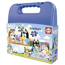 Educa Puzzles Bluey - 2 Puzzles de 48 Piezas en Maletín, para Niños de 4 a 6 Años