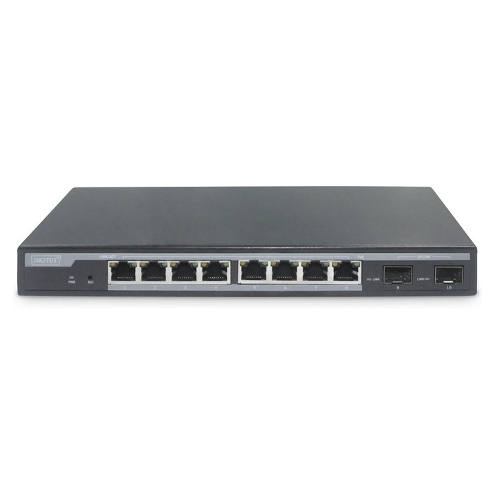 Digitus Conmutador PoE Gestionado L2 8 Puertos Gigabit (86W) + 2 SFP, Negro