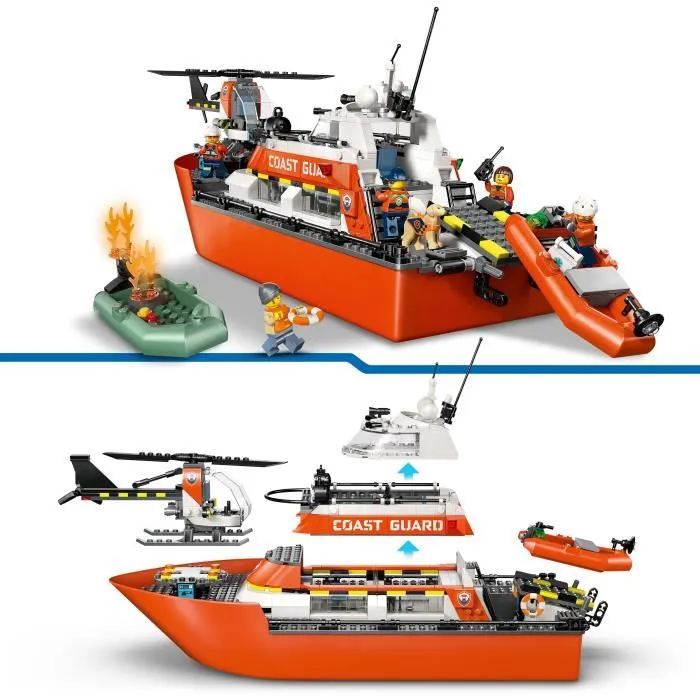 Lego Barco de Rescate y Helicóptero de la Guardia Costera 60504 - Juguete de Construcción para Niños +7 Años