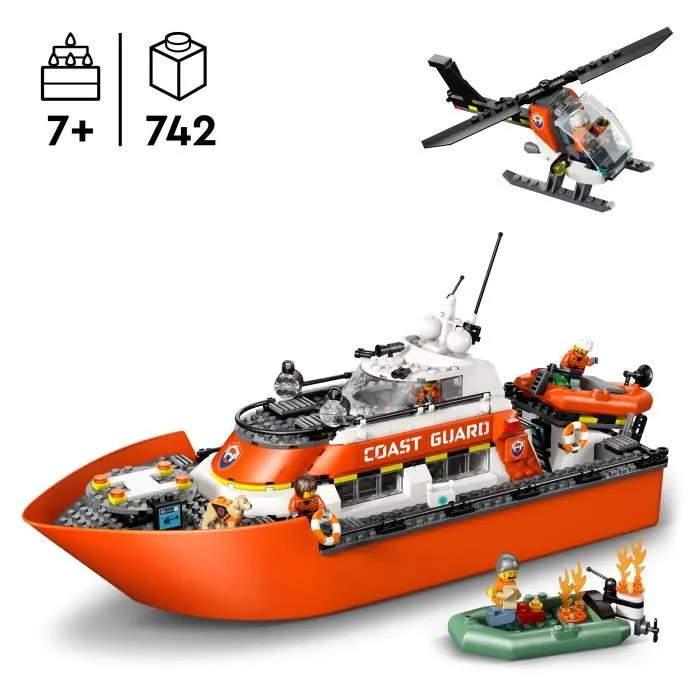 Lego Barco de Rescate y Helicóptero de la Guardia Costera 60504 - Juguete de Construcción para Niños +7 Años