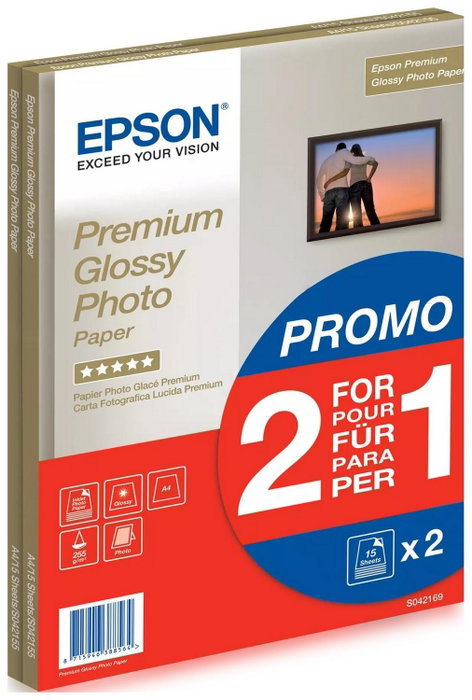Epson Premium Glossy Photo Paper A4, 2x 15 Hojas, 255 g/m²