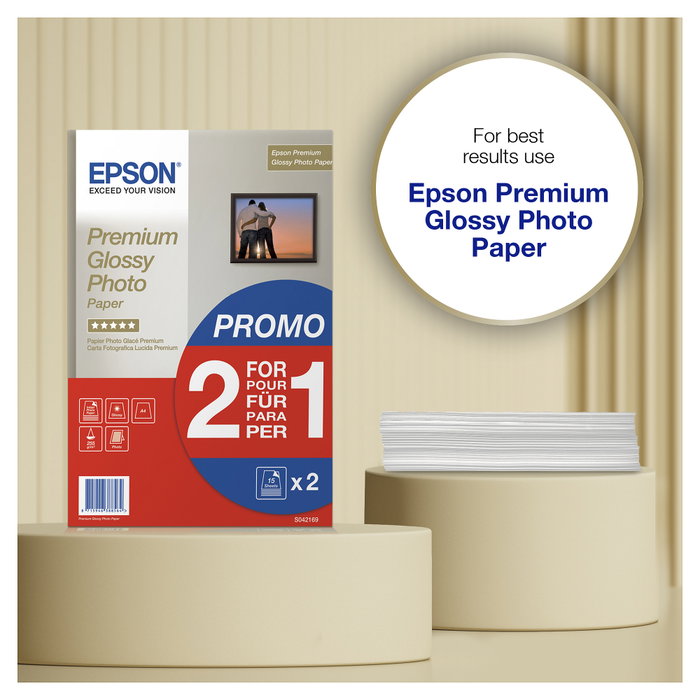 Epson Premium Glossy Photo Paper A4, 2x 15 Hojas, 255 g/m²