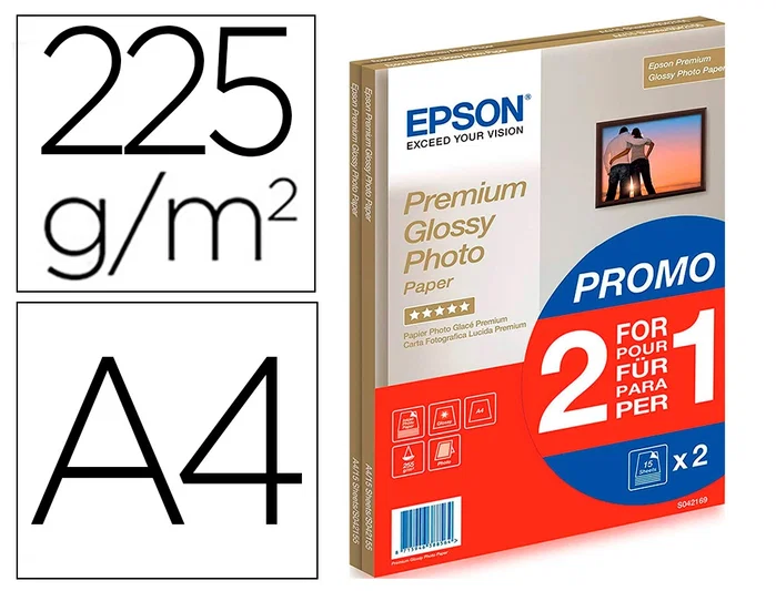 Epson Premium Glossy Photo Paper A4, 2x 15 Hojas, 255 g/m²