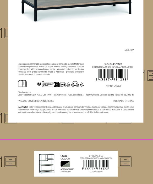 Inde Estantería Multiusos Madera-Metal 75x30x100 cm