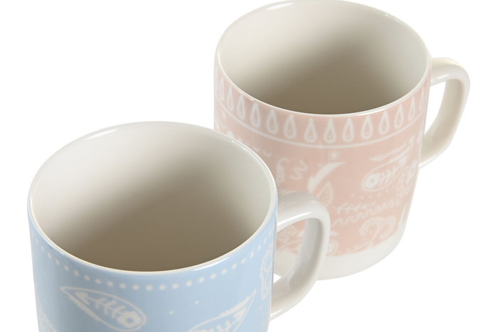 DKD Home Decor Mug Shabby Azul Rosa Amarillo Porcelana 8.5 x 10 x 11.5 cm 380ml (6 Unidades)