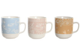 DKD Home Decor Set de 6 Tazas de Porcelana Bandana Pastel Surtidas