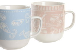 DKD Home Decor Mug Shabby Azul Rosa Amarillo Porcelana 8.5 x 10 x 11.5 cm 380ml (6 Unidades)