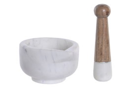 DKD Home Decor Mortero de Mármol y Acacia Blanco y Natural