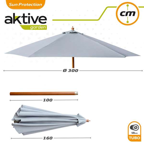 Color Baby Parasol Terraza 300 cm Mástil Madera 4,8 cm Gris